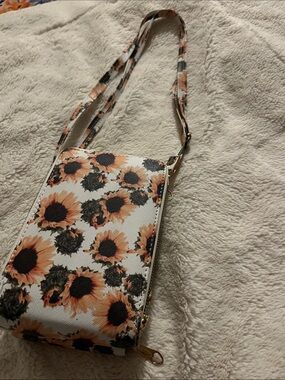 Sunflower Print Crossbody Bag - White & Orange